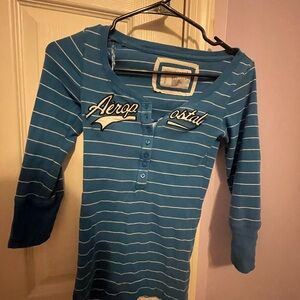 Aeropostale Y2K blue Striped 3/4 sleeve top